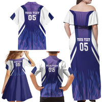 Custom Argentina 2025 Football Family Matching Off Shoulder Maxi Dress and Hawaiian Shirt Purple Version