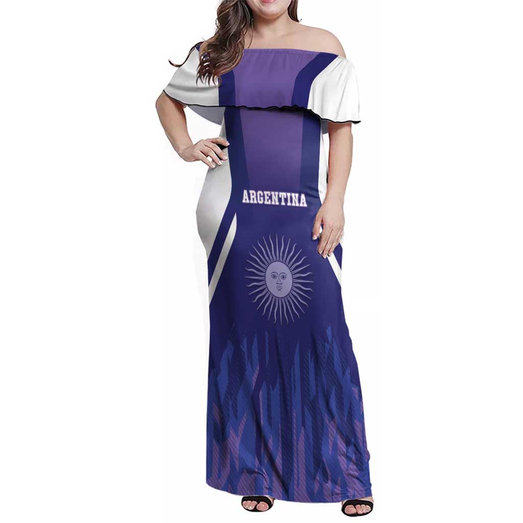 Custom Argentina 2025 Football Family Matching Off Shoulder Maxi Dress and Hawaiian Shirt Purple Version