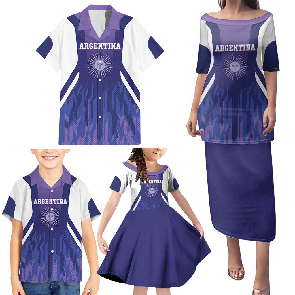 Custom Argentina 2025 Football Family Matching Puletasi and Hawaiian Shirt Purple Version