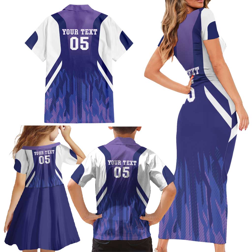 Custom Argentina 2025 Football Family Matching Short Sleeve Bodycon Dress and Hawaiian Shirt Purple Version
