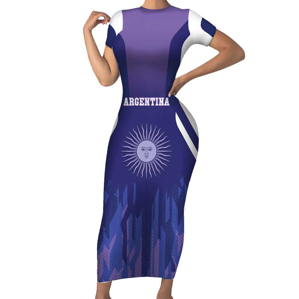 Custom Argentina 2025 Football Family Matching Short Sleeve Bodycon Dress and Hawaiian Shirt Purple Version