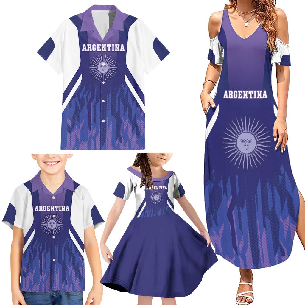 Custom Argentina 2025 Football Family Matching Summer Maxi Dress and Hawaiian Shirt Purple Version