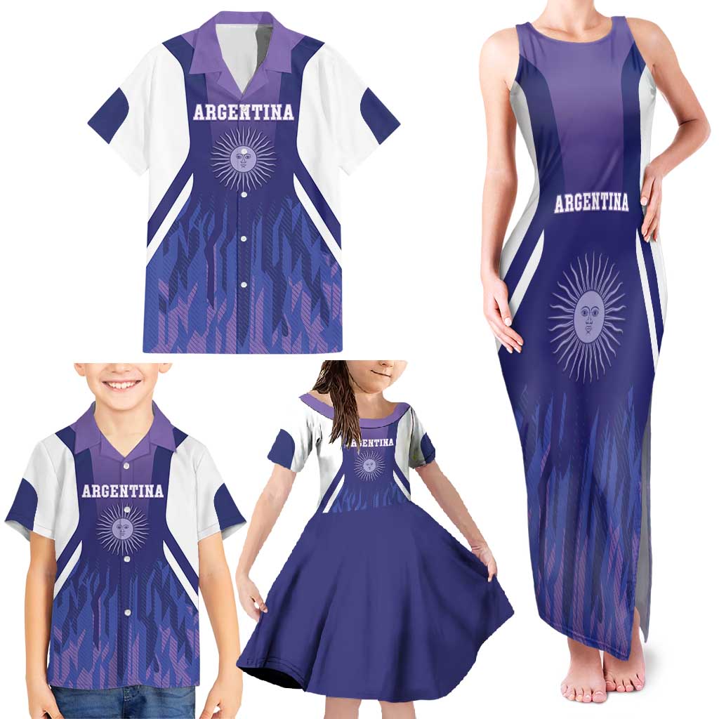Custom Argentina 2025 Football Family Matching Tank Maxi Dress and Hawaiian Shirt Purple Version