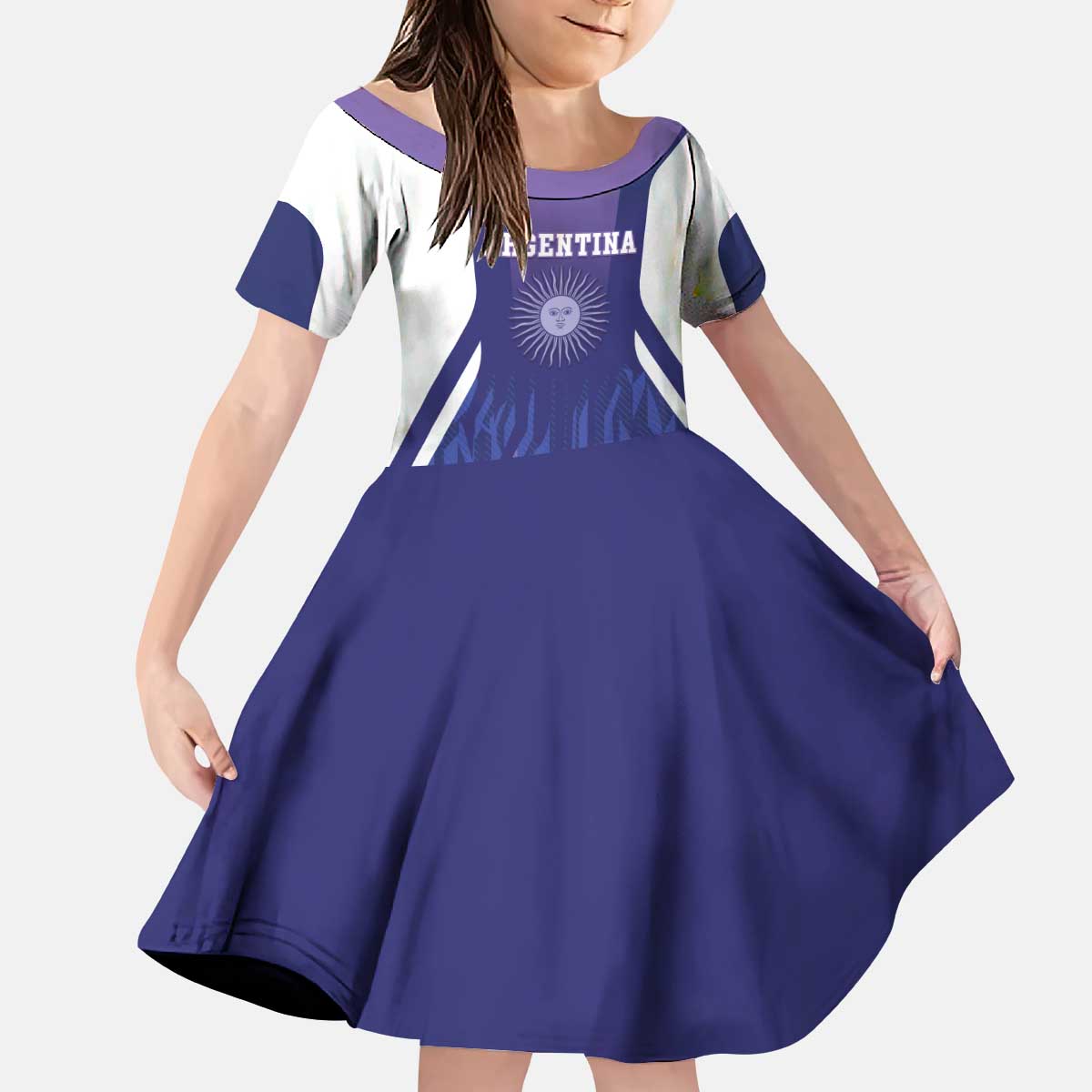 Custom Argentina 2025 Football Kid Short Sleeve Dress Purple Version