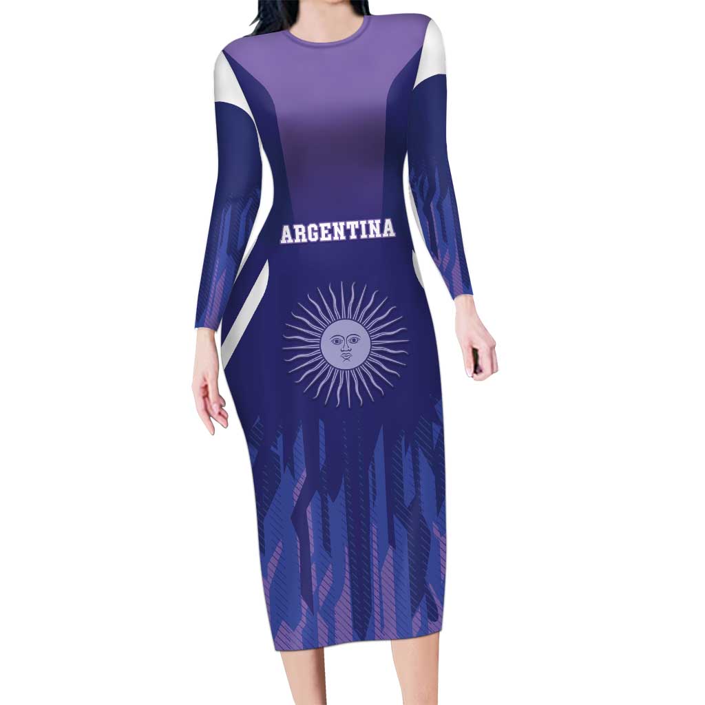 Custom Argentina 2025 Football Long Sleeve Bodycon Dress Purple Version