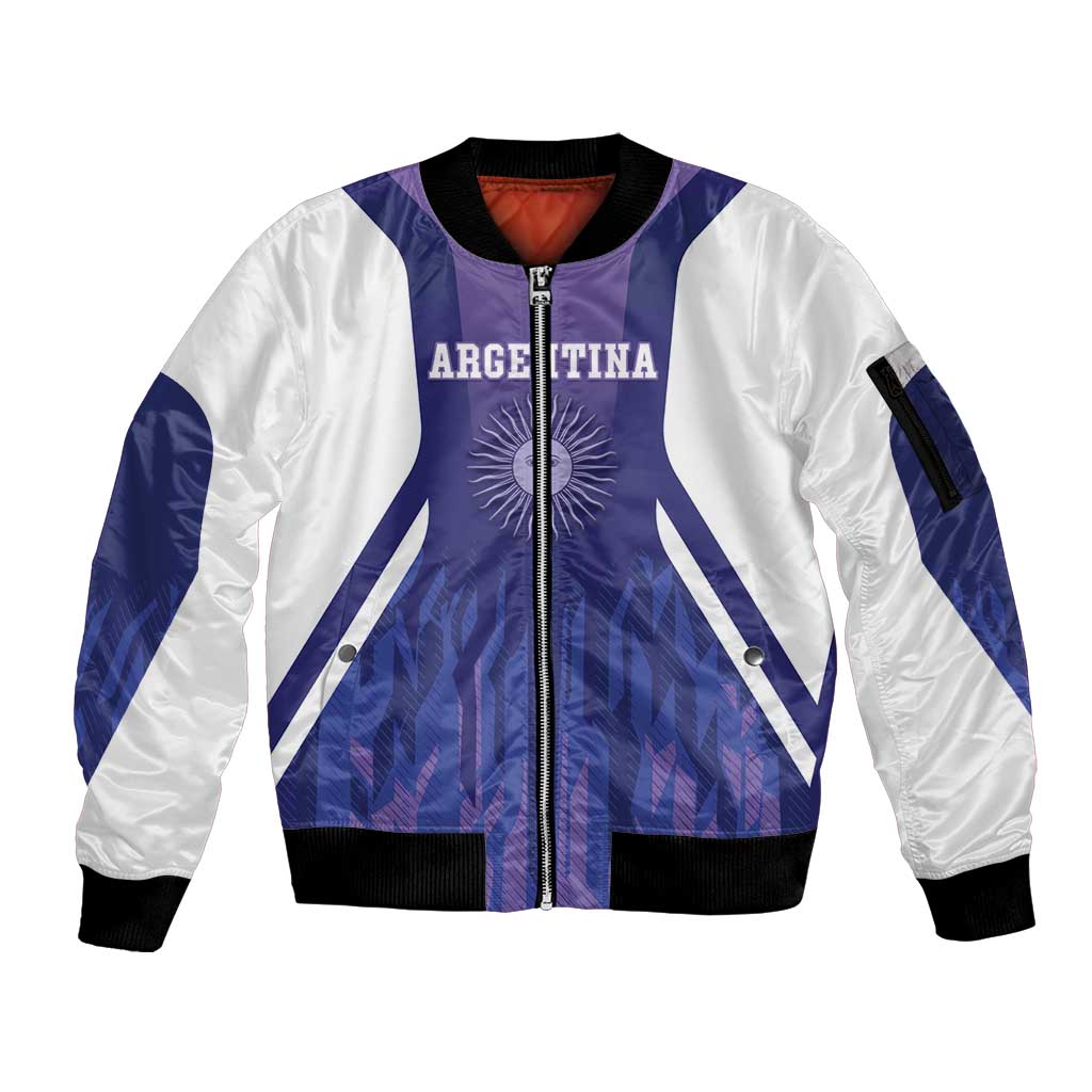 Custom Argentina 2025 Football Sleeve Zip Bomber Jacket Purple Version