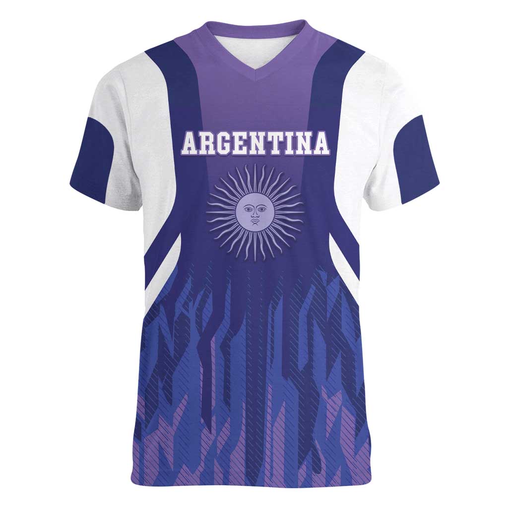 Custom Argentina 2025 Football Women V-Neck T-Shirt Purple Version