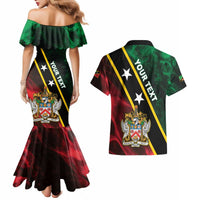 Personalized Saint Kitts and Nevis Couples Matching Mermaid Dress and Hawaiian Shirt Flag Style With Stars