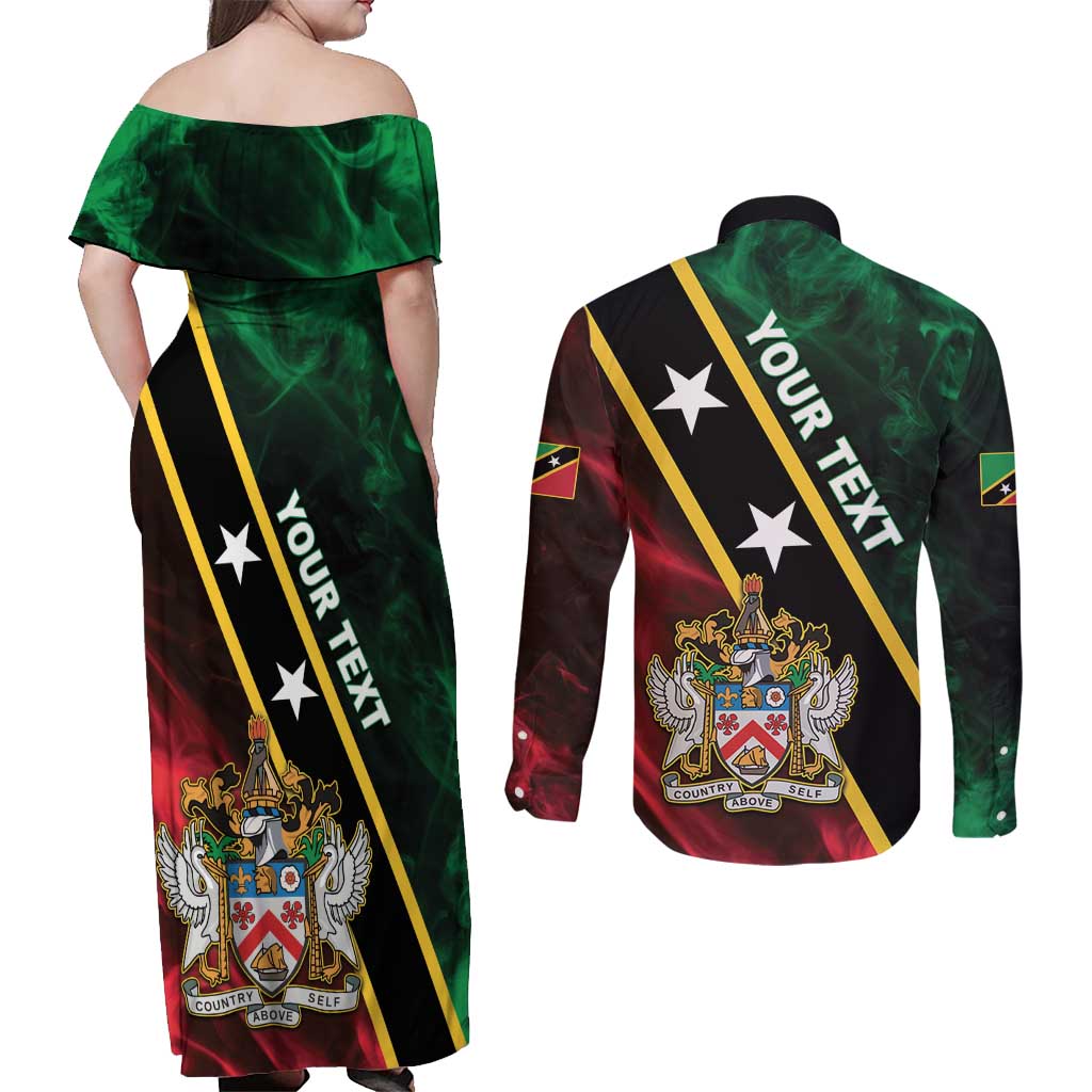 Personalized Saint Kitts and Nevis Couples Matching Off Shoulder Maxi Dress and Long Sleeve Button Shirt Flag Style With Stars