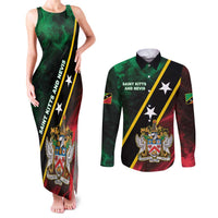 Personalized Saint Kitts and Nevis Couples Matching Tank Maxi Dress and Long Sleeve Button Shirt Flag Style With Stars