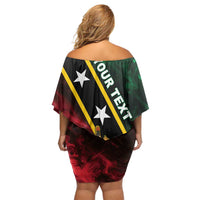 Personalized Saint Kitts and Nevis Family Matching Off Shoulder Short Dress and Hawaiian Shirt Flag Style With Stars