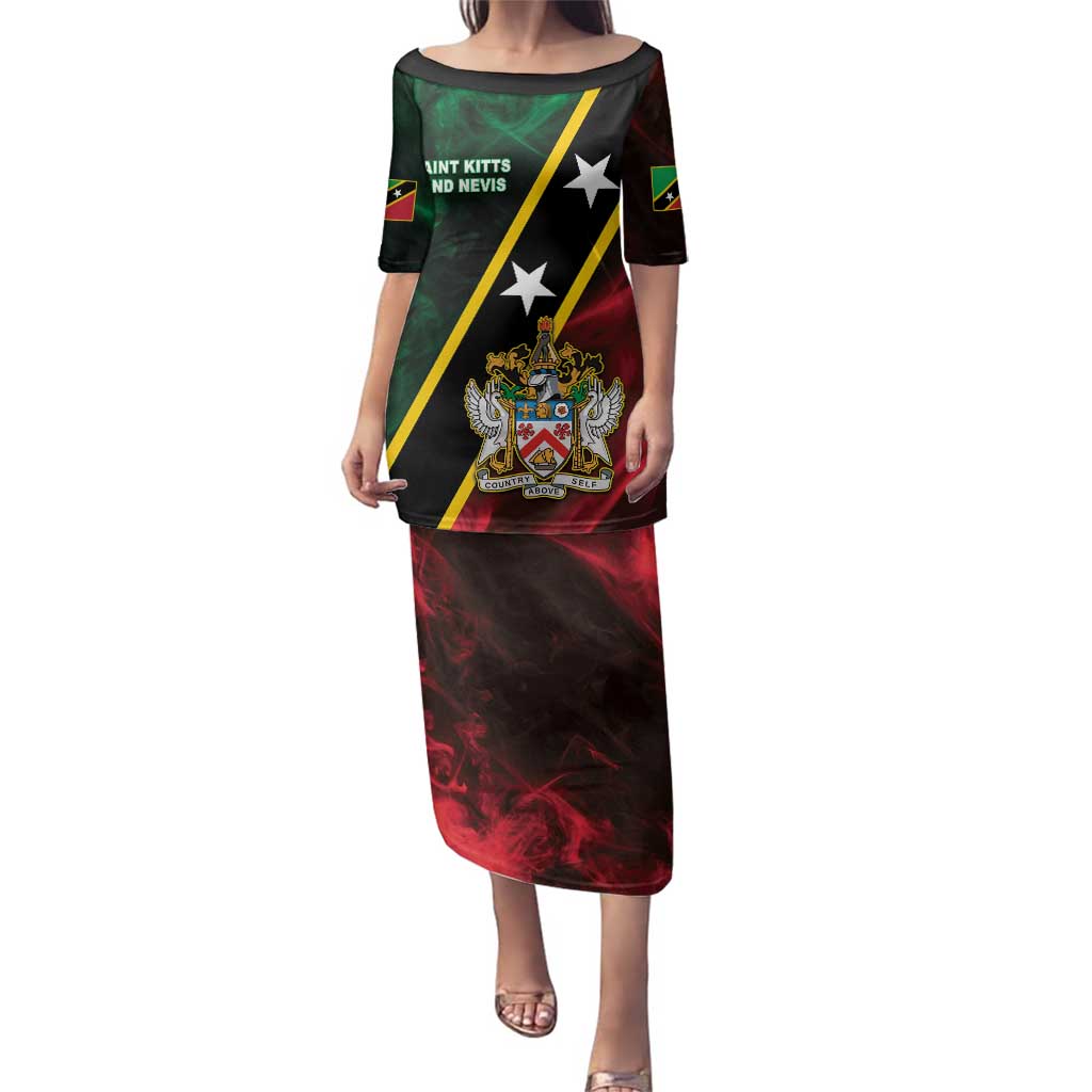 Personalized Saint Kitts and Nevis Family Matching Puletasi and Hawaiian Shirt Flag Style With Stars