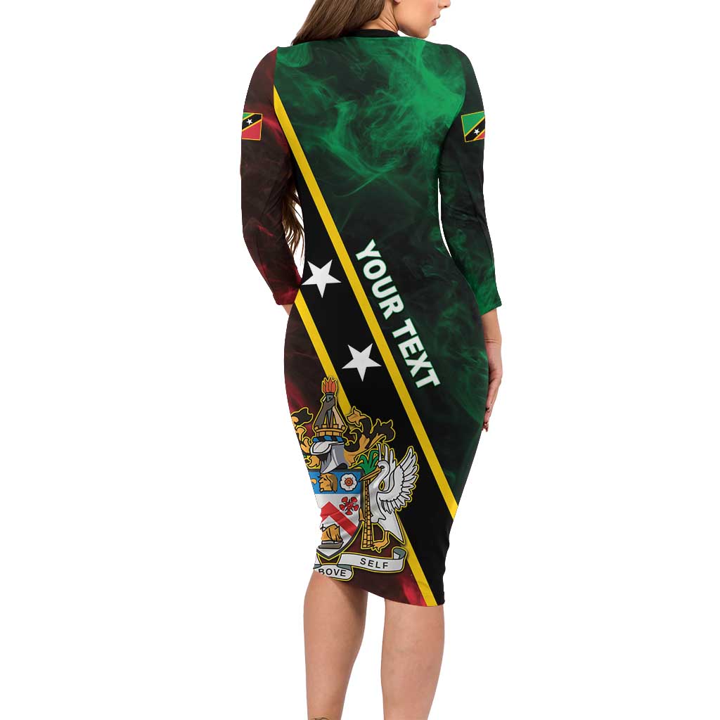 Personalized Saint Kitts and Nevis Long Sleeve Bodycon Dress Flag Style With Stars