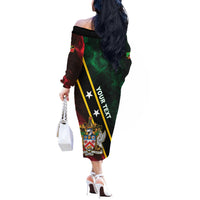 Personalized Saint Kitts and Nevis Off The Shoulder Long Sleeve Dress Flag Style With Stars