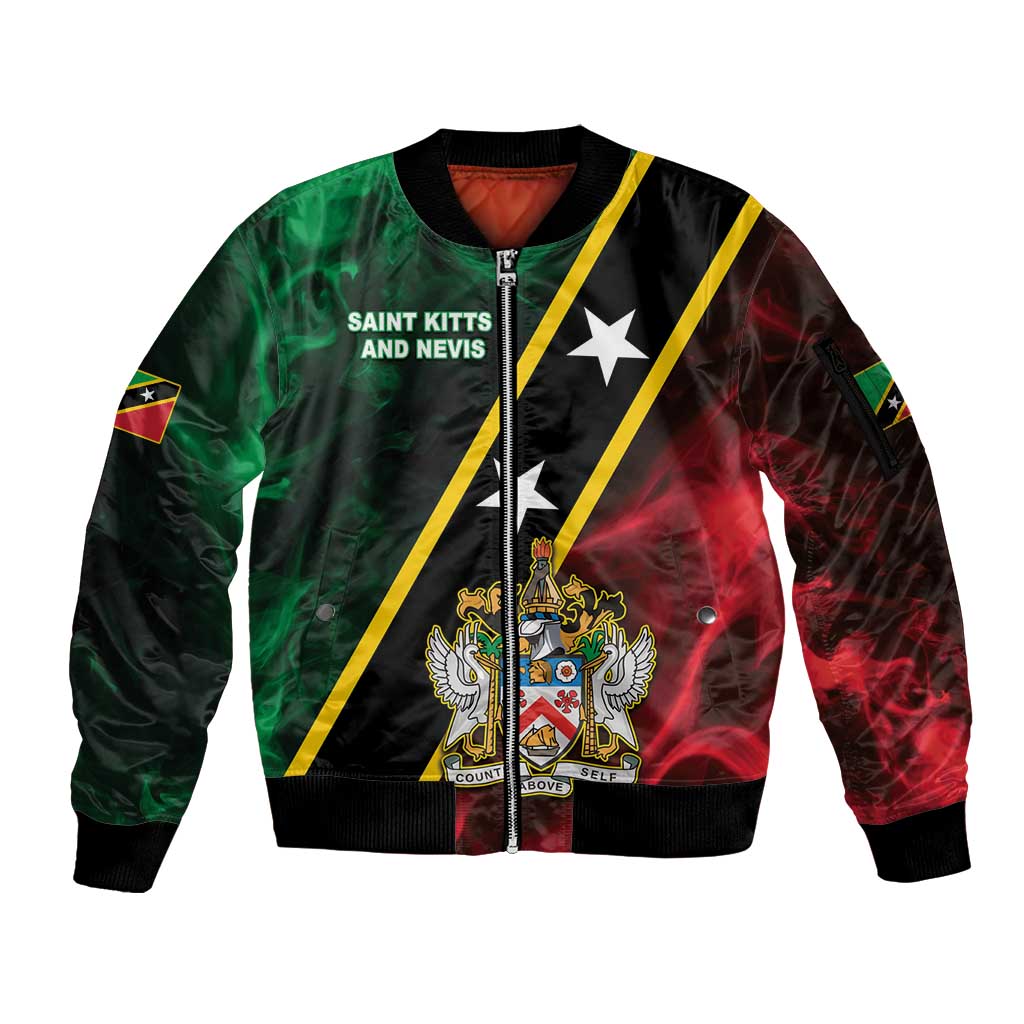 Personalized Saint Kitts and Nevis Sleeve Zip Bomber Jacket Flag Style With Stars