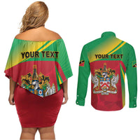 Personalized Saint Kitts and Nevis Couples Matching Off Shoulder Short Dress and Long Sleeve Button Shirt Coat Of Arms Sporty Style