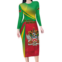 Personalized Saint Kitts and Nevis Family Matching Long Sleeve Bodycon Dress and Hawaiian Shirt Coat Of Arms Sporty Style