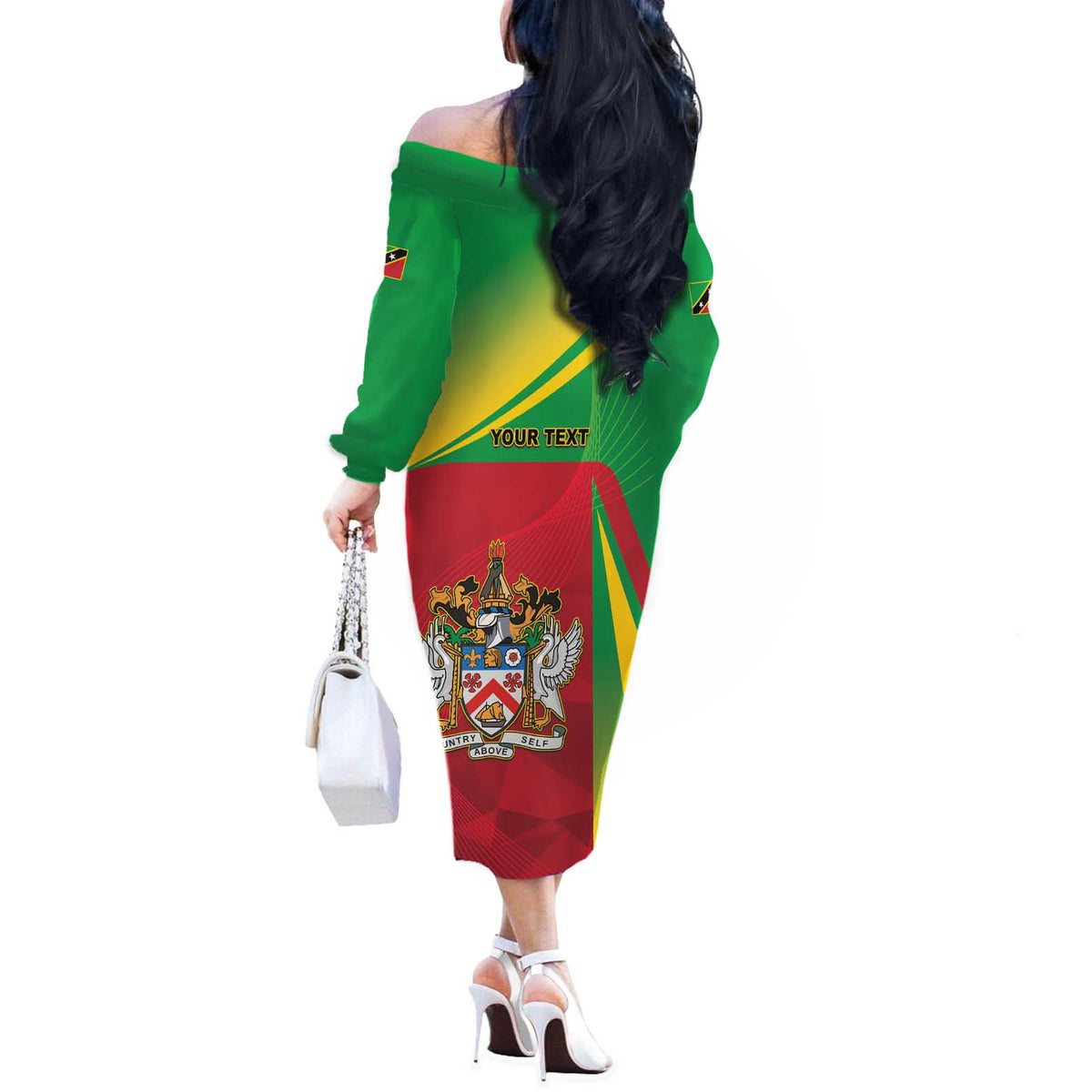 Personalized Saint Kitts and Nevis Off The Shoulder Long Sleeve Dress Coat Of Arms Sporty Style