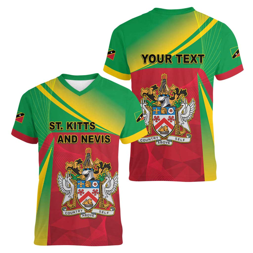 Personalized Saint Kitts and Nevis Women V-Neck T-Shirt Coat Of Arms Sporty Style