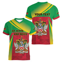 Personalized Saint Kitts and Nevis Women V-Neck T-Shirt Coat Of Arms Sporty Style