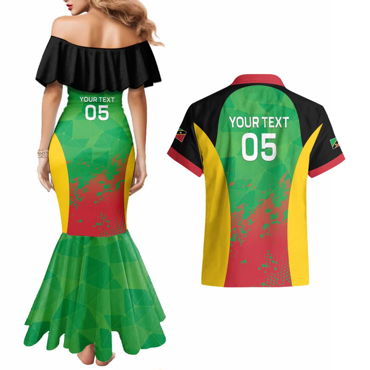 Custom Saint Kitts and Nevis Cricket Couples Matching Mermaid Dress and Hawaiian Shirt Simple Style