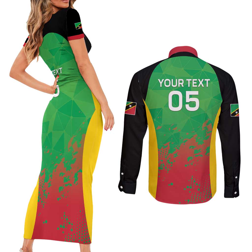 Custom Saint Kitts and Nevis Cricket Couples Matching Short Sleeve Bodycon Dress and Long Sleeve Button Shirt Simple Style