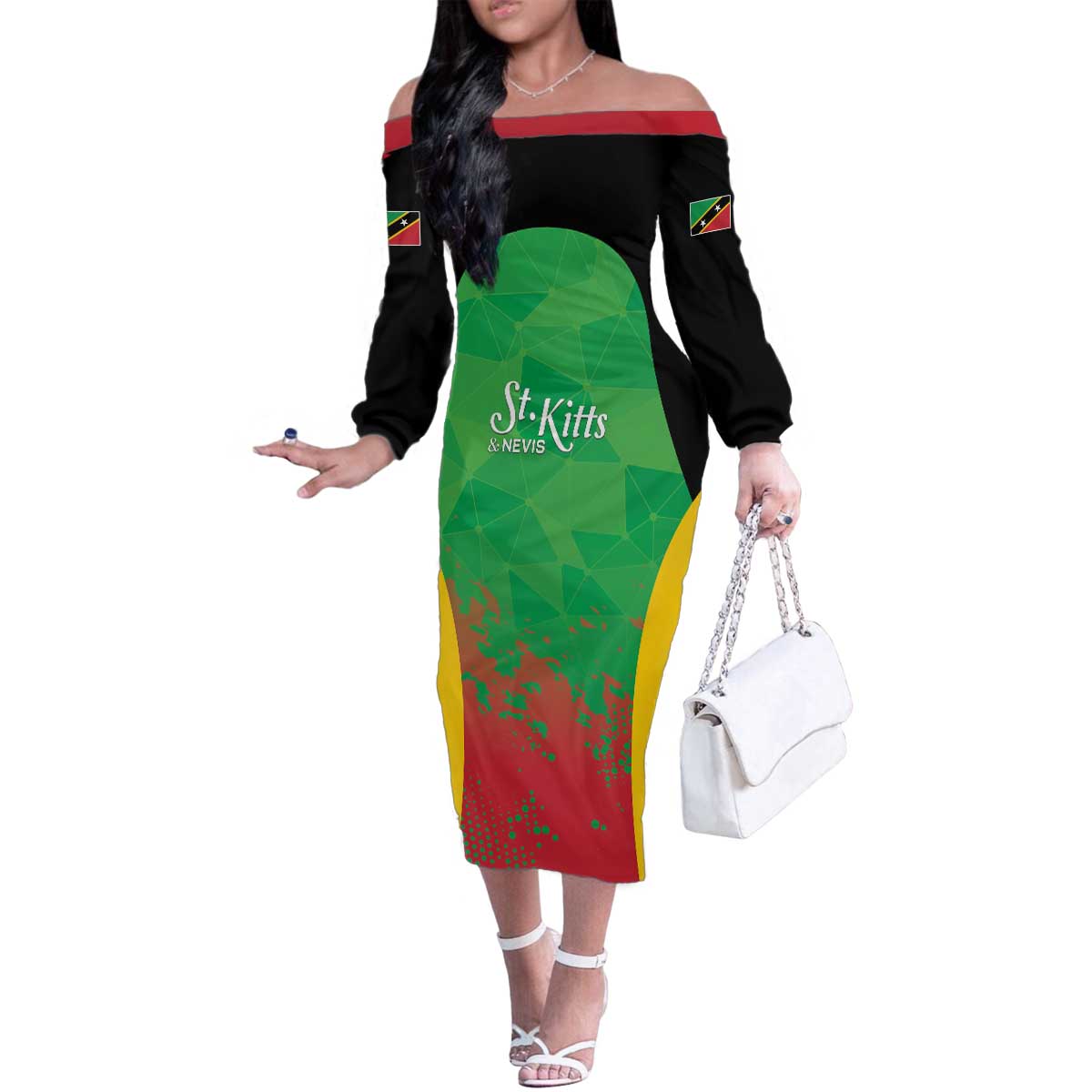 Custom Saint Kitts and Nevis Cricket Family Matching Off The Shoulder Long Sleeve Dress and Hawaiian Shirt Simple Style