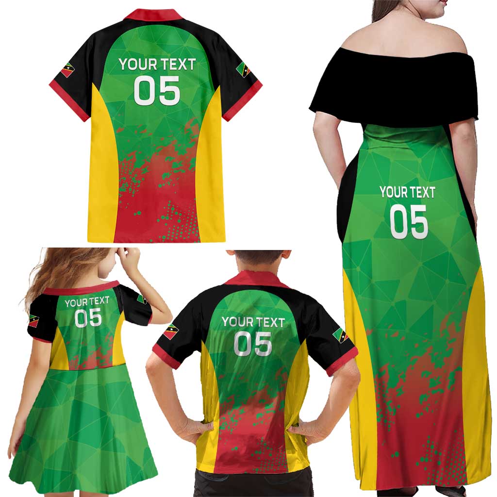 Custom Saint Kitts and Nevis Cricket Family Matching Off Shoulder Maxi Dress and Hawaiian Shirt Simple Style