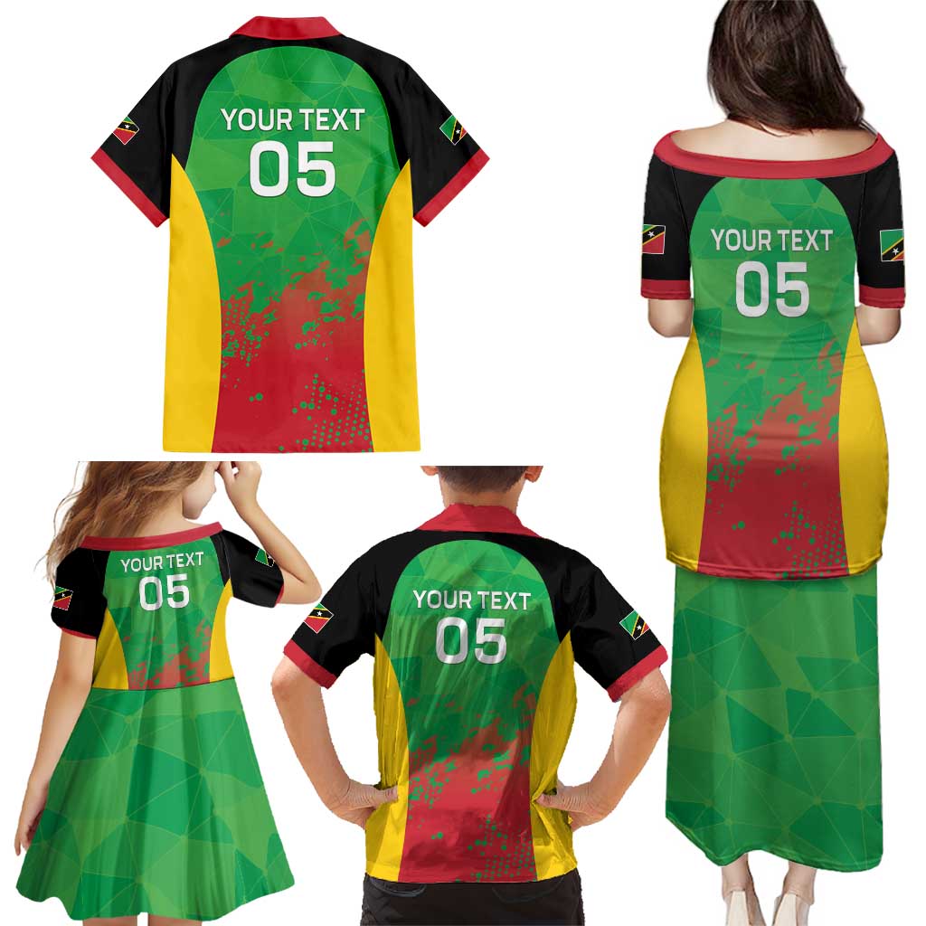 Custom Saint Kitts and Nevis Cricket Family Matching Puletasi and Hawaiian Shirt Simple Style