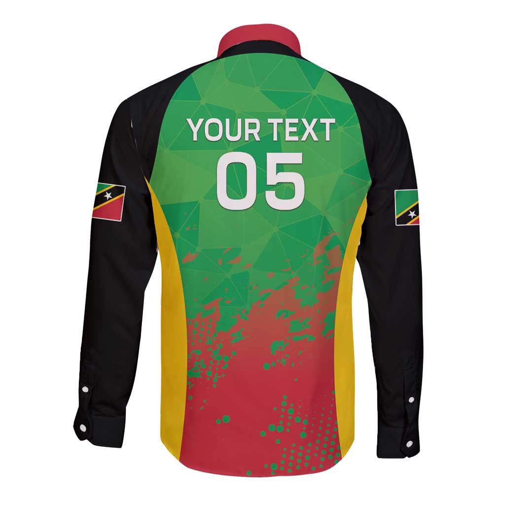 Custom Saint Kitts and Nevis Cricket Long Sleeve Button Shirt Simple Style