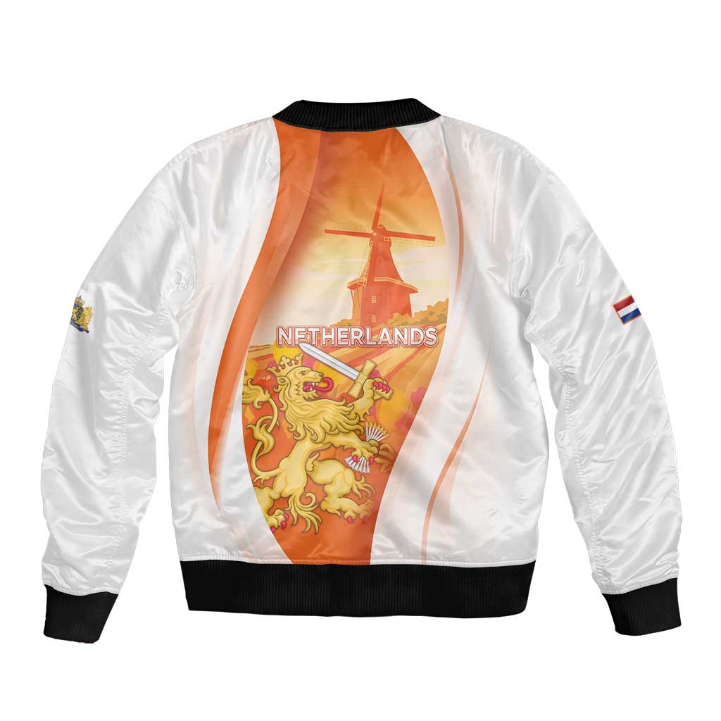 Netherlands Koninginnedag Bomber Jacket Nederland Windmill Lion Heritage