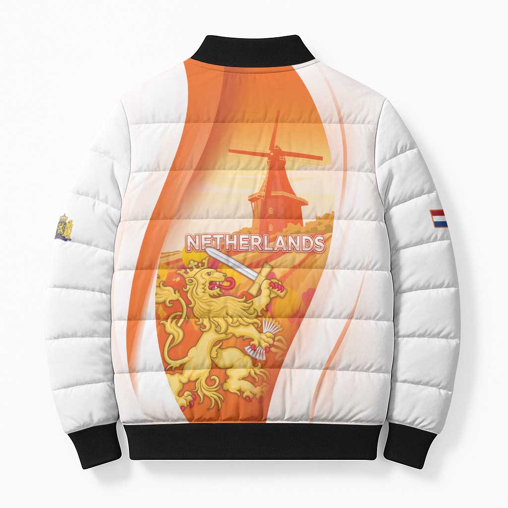 Netherlands Koninginnedag Bomber Puffer Jacket Nederland Windmill Lion Heritage