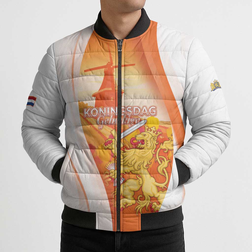 Netherlands Koninginnedag Bomber Puffer Jacket Nederland Windmill Lion Heritage