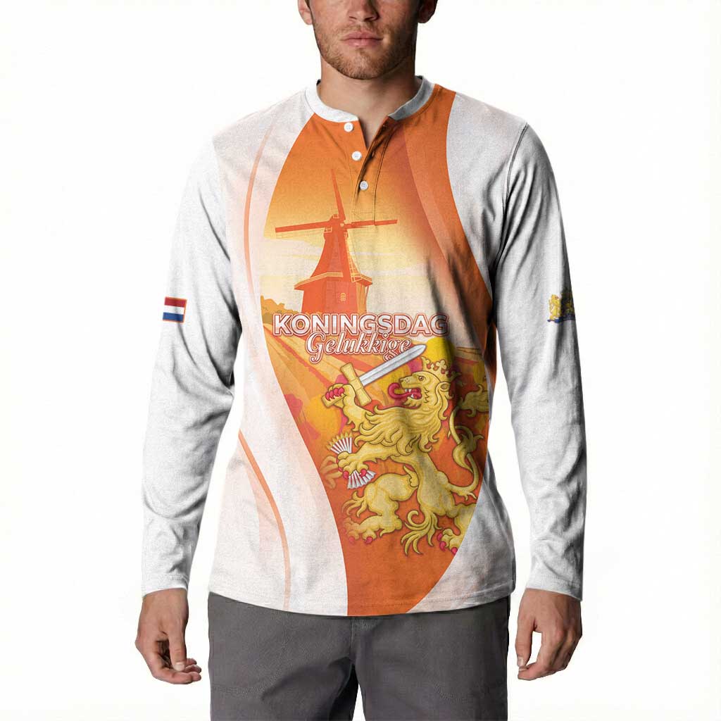 Netherlands Koninginnedag Button Sweatshirt Nederland Windmill Lion Heritage