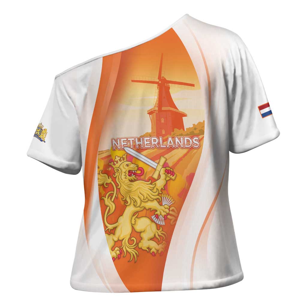 Netherlands Koninginnedag Cross Shoulder Shirt Nederland Windmill Lion Heritage