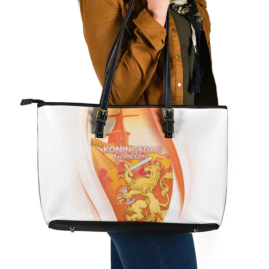 Netherlands Koninginnedag Leather Tote Bag Nederland Windmill Lion Heritage