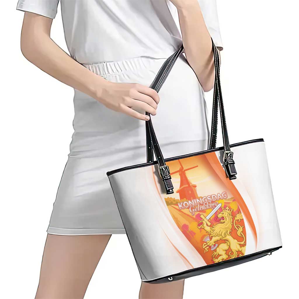 Netherlands Koninginnedag Leather Tote Bag Nederland Windmill Lion Heritage