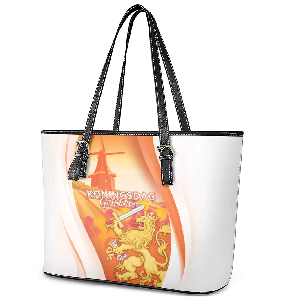 Netherlands Koninginnedag Leather Tote Bag Nederland Windmill Lion Heritage