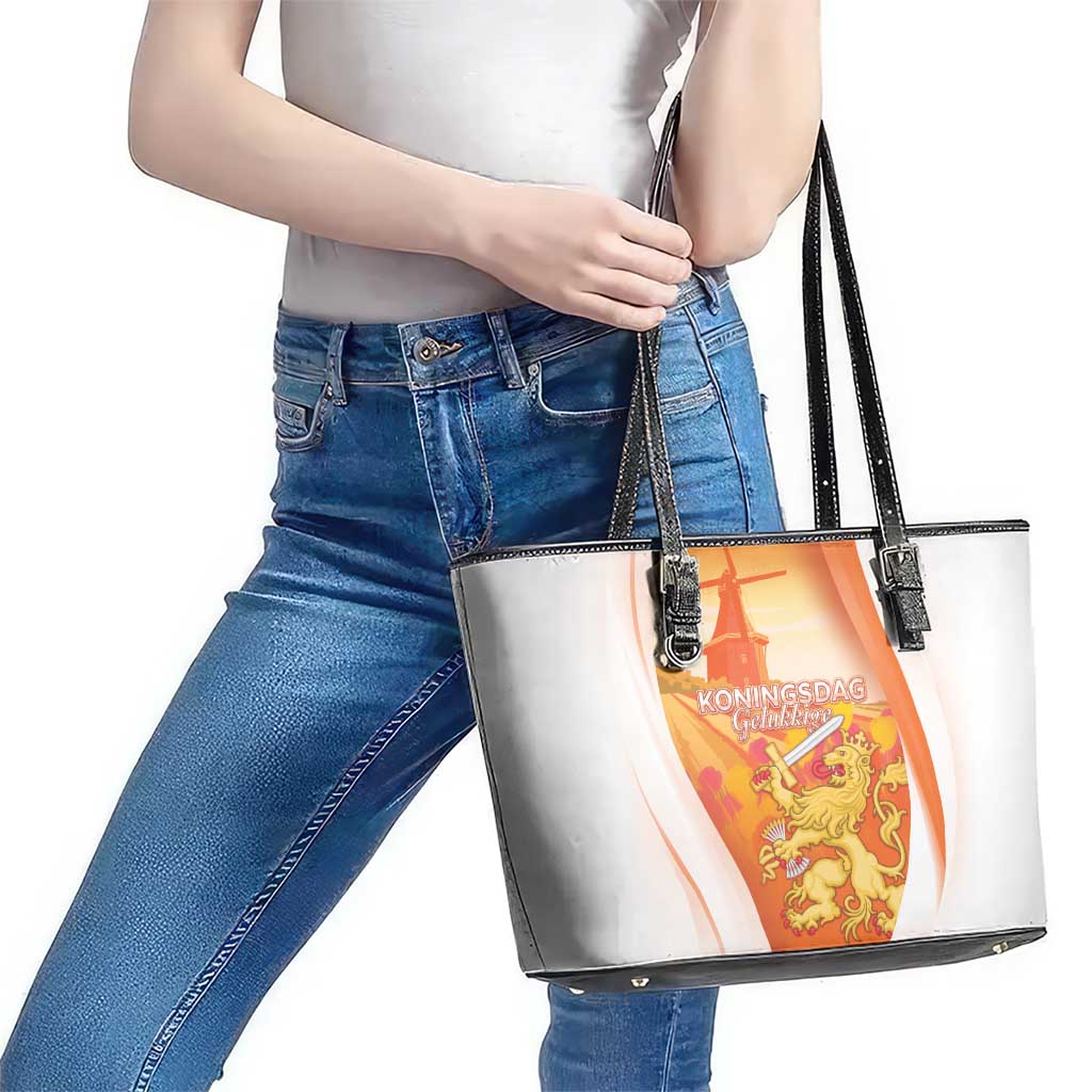 Netherlands Koninginnedag Leather Tote Bag Nederland Windmill Lion Heritage