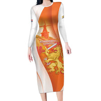 Netherlands Koninginnedag Long Sleeve Bodycon Dress Nederland Windmill Lion Heritage