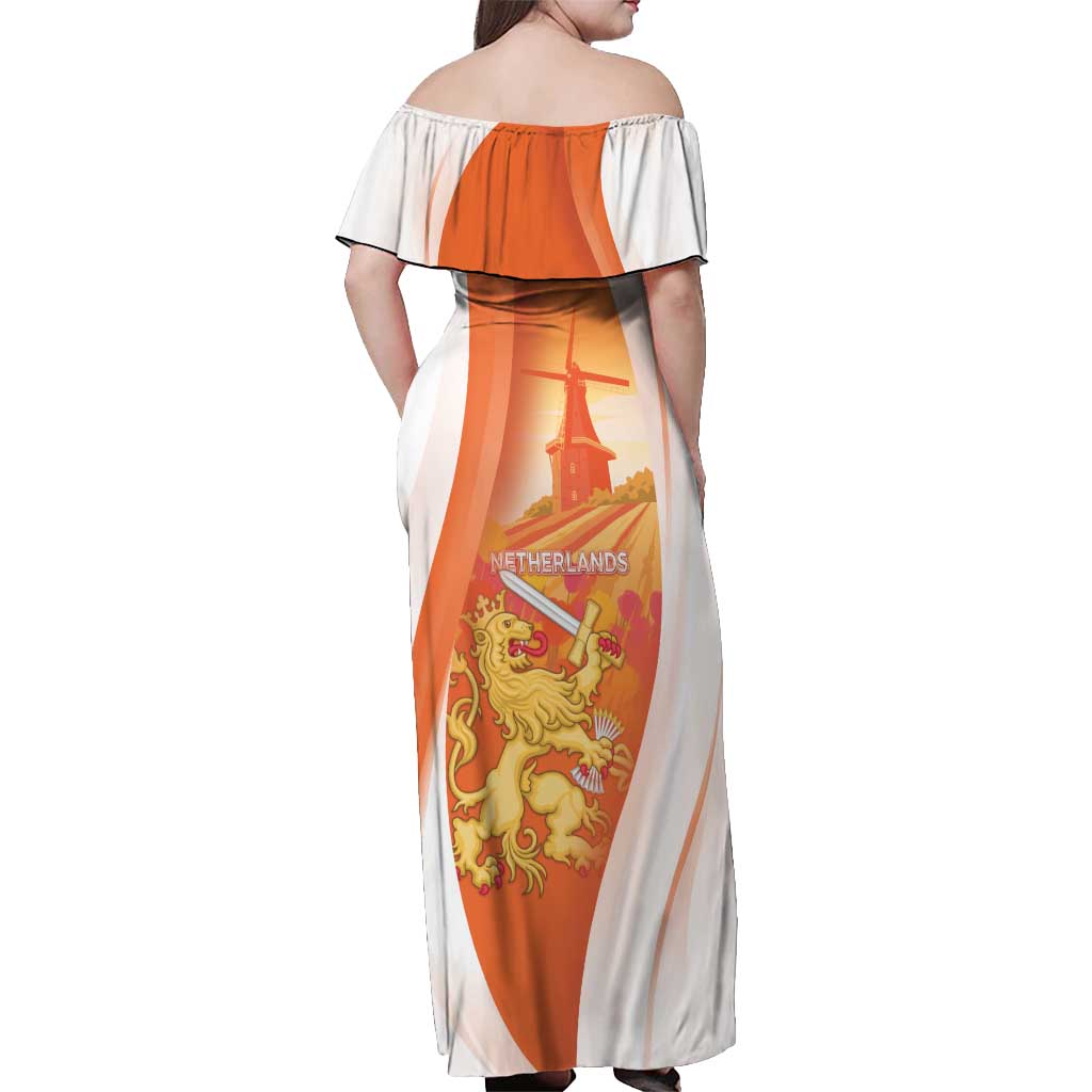 Netherlands Koninginnedag Off Shoulder Maxi Dress Nederland Windmill Lion Heritage