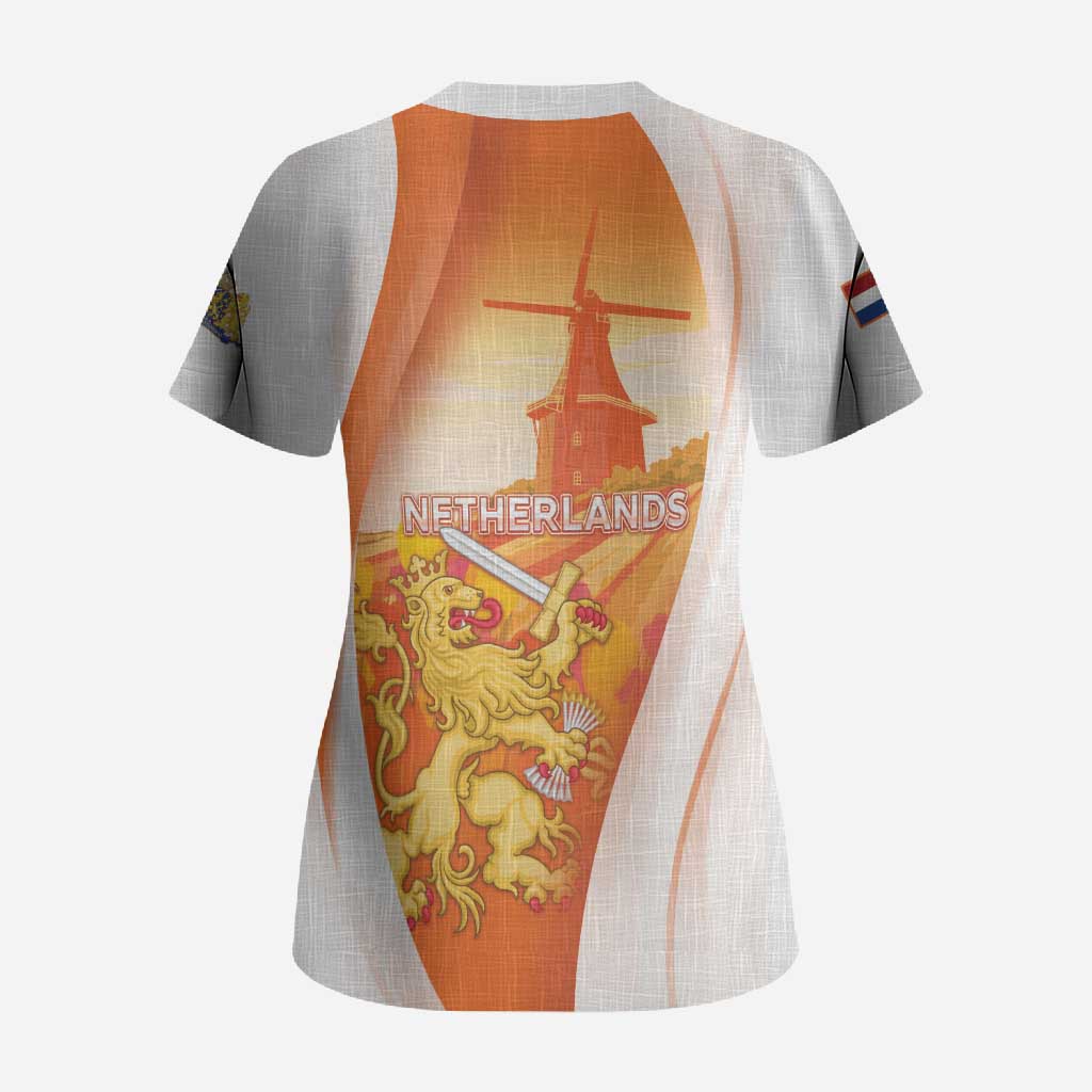 Netherlands Koninginnedag Scrub Top Nederland Windmill Lion Heritage