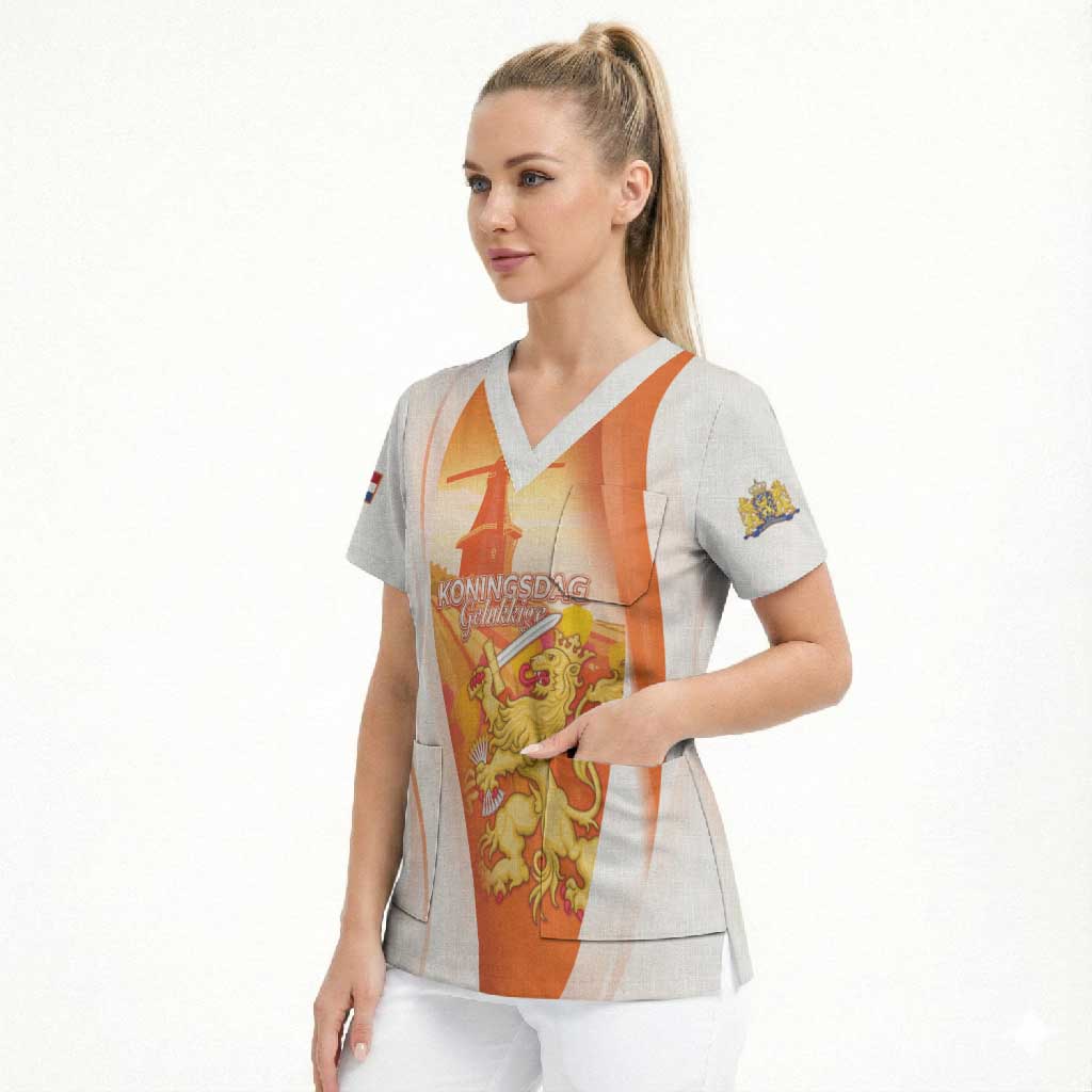 Netherlands Koninginnedag Scrub Top Nederland Windmill Lion Heritage