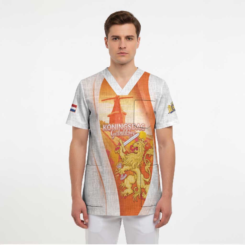 Netherlands Koninginnedag Scrub Top Nederland Windmill Lion Heritage
