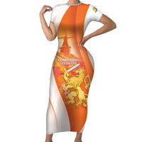 Netherlands Koninginnedag Short Sleeve Bodycon Dress Nederland Windmill Lion Heritage