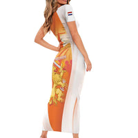 Netherlands Koninginnedag Short Sleeve Bodycon Dress Nederland Windmill Lion Heritage
