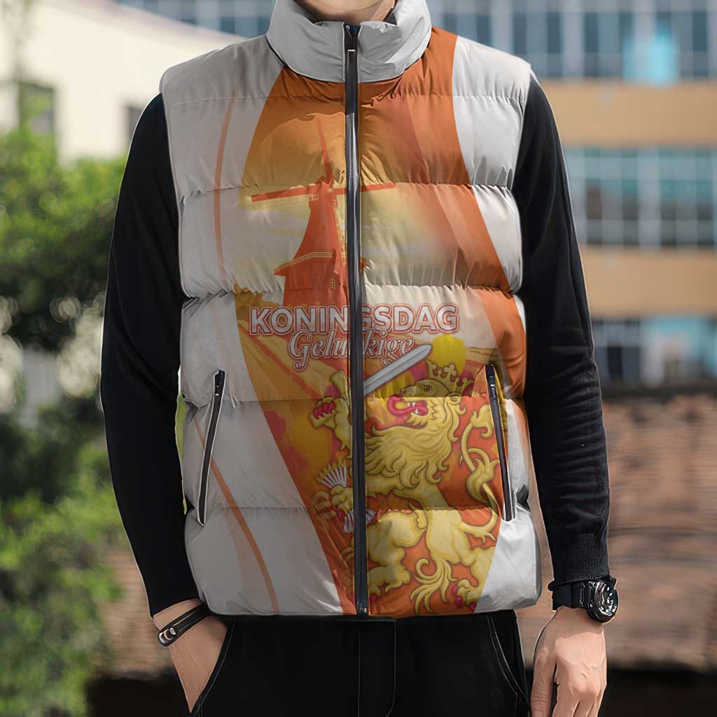 Netherlands Koninginnedag Sleeveless Puffer Jacket Nederland Windmill Lion Heritage