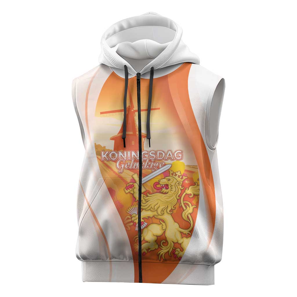 Netherlands Koninginnedag Sleeveless Zip Hoodie Nederland Windmill Lion Heritage