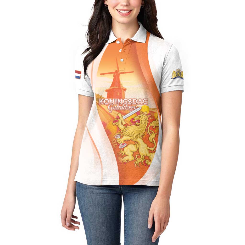 Netherlands Koninginnedag Women Polo Shirt Nederland Windmill Lion Heritage