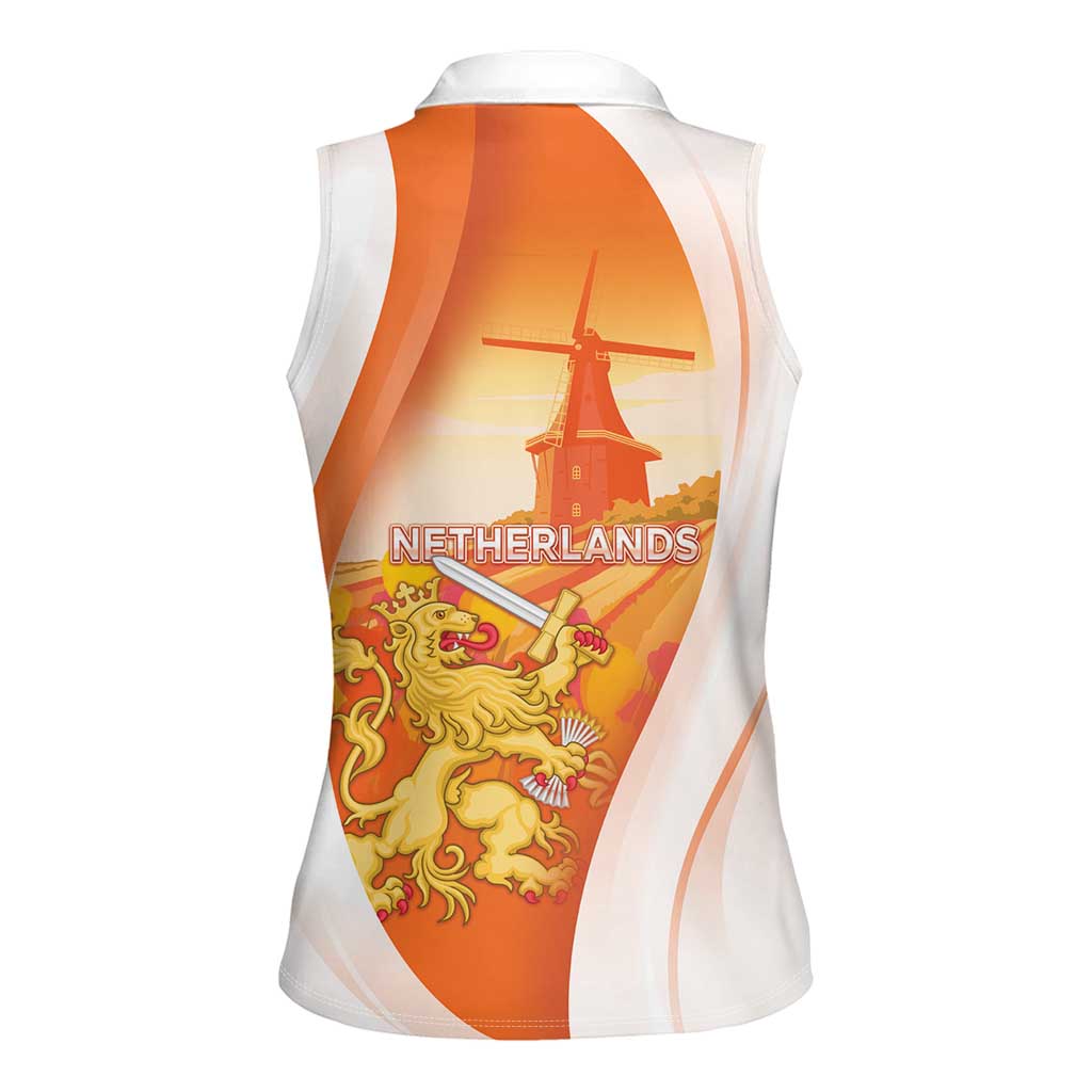 Netherlands Koninginnedag Women Sleeveless Polo Shirt Nederland Windmill Lion Heritage